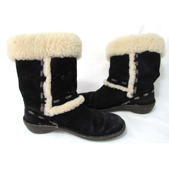 Ugg Black Suede Elijo Sheepskin Lined Boots Size 7 EUC - Picture 5 of 9